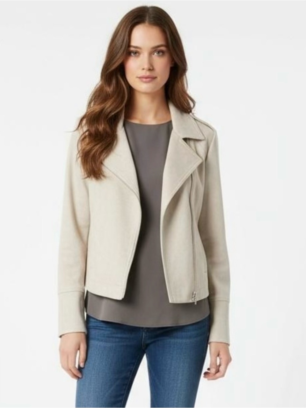 Philosophy Faux Suede Cropped Moto Jacket SP